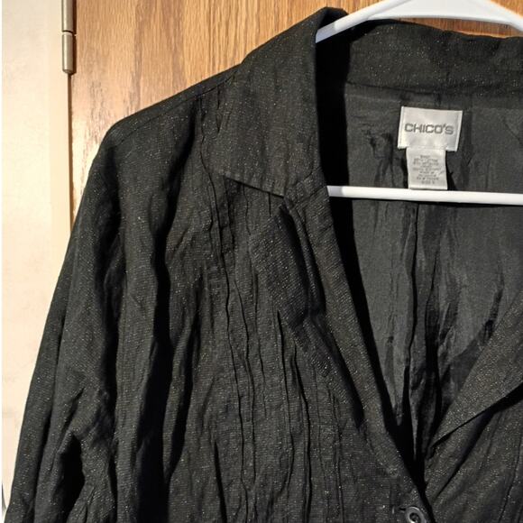 Chicos Textured Metallic Button Shirt Top XL Black Shimmer Evening Artwear - Picture 4 of 12